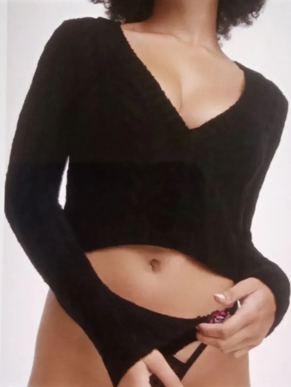 For Love & Lemons Billie Crop Cable LS V- Neck Cardigan Blk Small